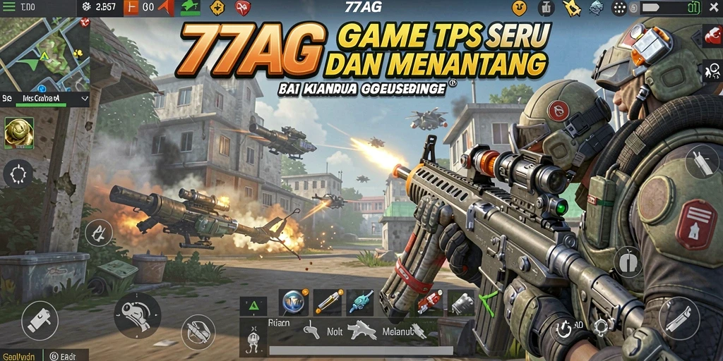 Screenshot gameplay 77AG menampilkan pertempuran seru dalam TPS.