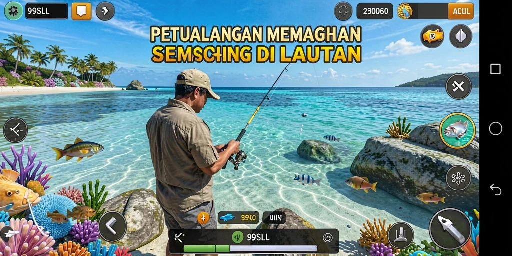 Tampilan gameplay mendebarkan di 99SLL saat menangkap ikan.