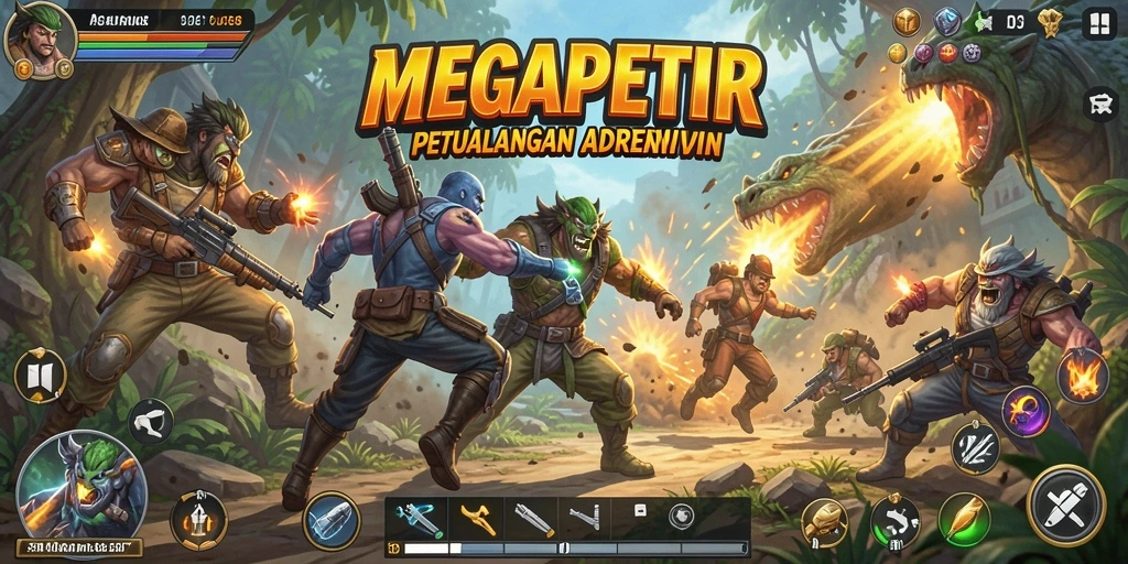 Tampilan gameplay MEGAPETIR yang penuh aksi dan tantangan.