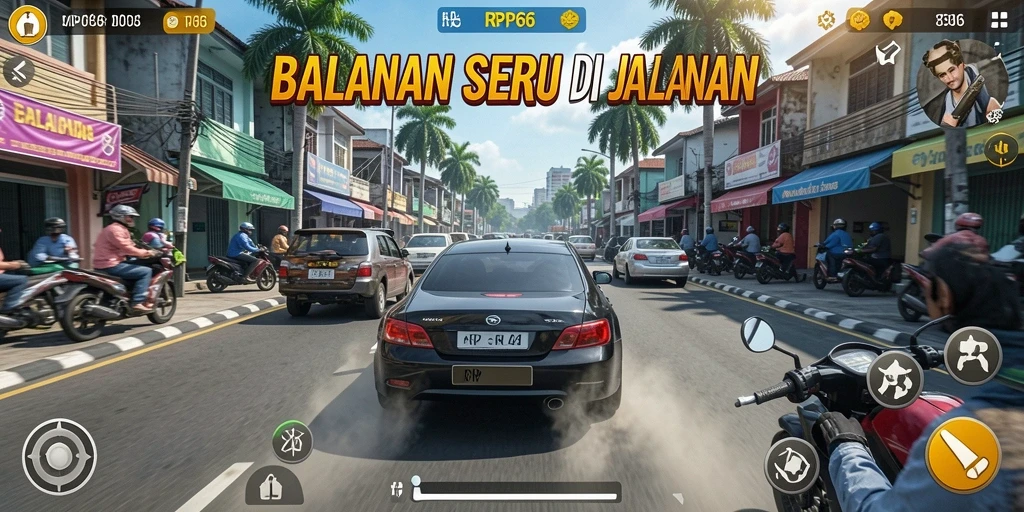 Tangkapan layar menampilkan aksi balap seru dalam RP66.