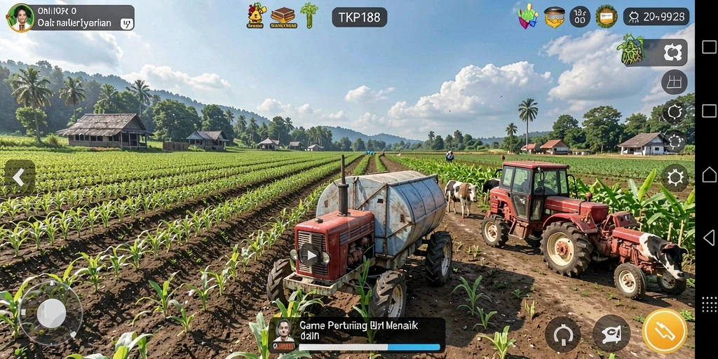 Tampilan screenshot utama dari gameplay pertanian yang menakjubkan di TKP188.