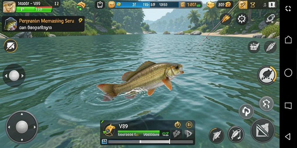 Gameplay V89 yang menampilkan serunya menangkap ikan.